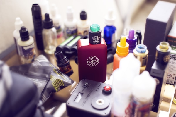Premium e-liquid bottles in various flavors